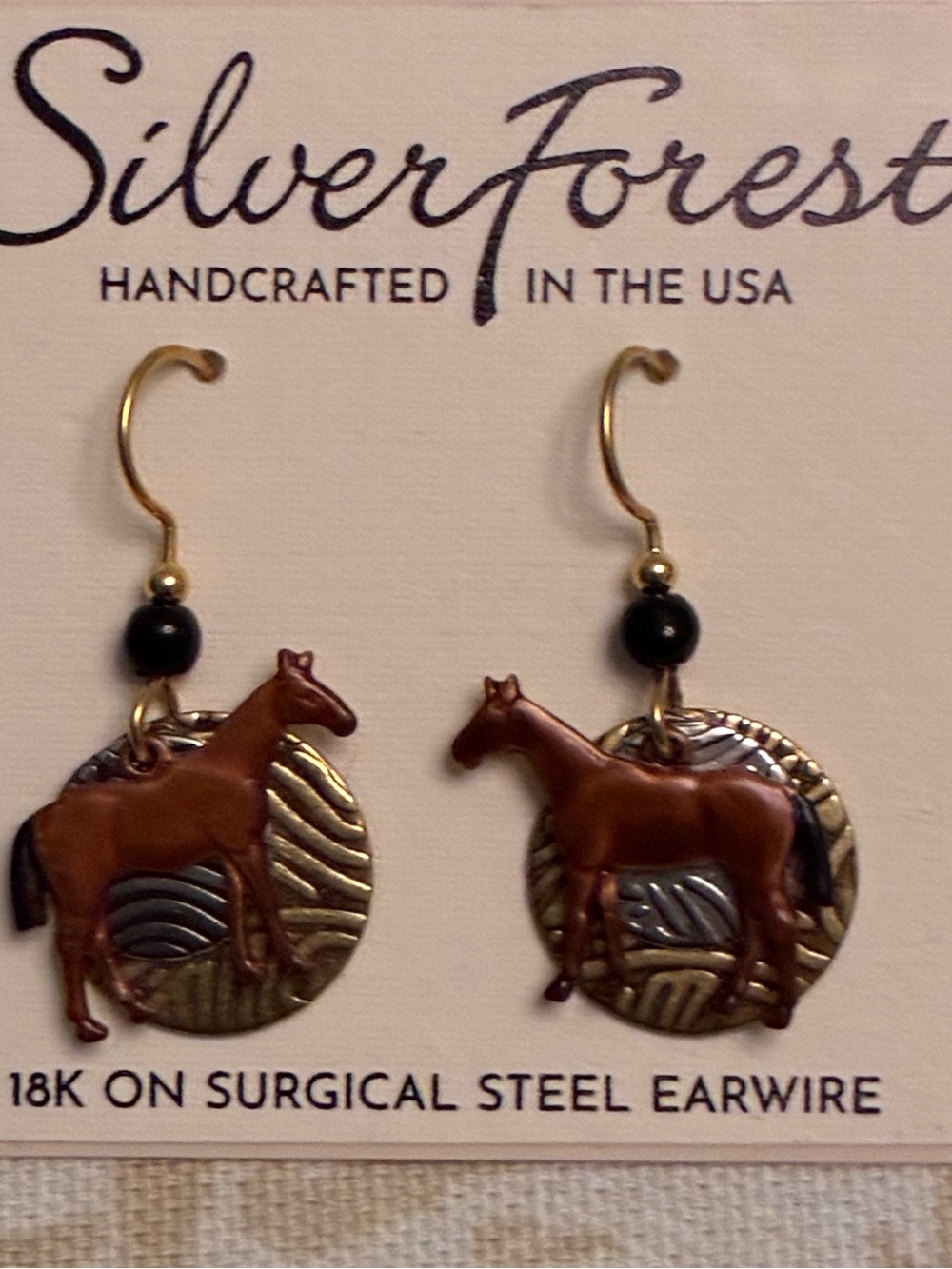 New Silver Forest Horse Earrings Layered Gold Silver Wire 18K Surgical Steel
